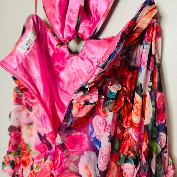 MAC DUGGAL Pink Purple Floral Cutout Back 68076 Sleeveless Gown Dress Size 6 - Picture 15 of 16